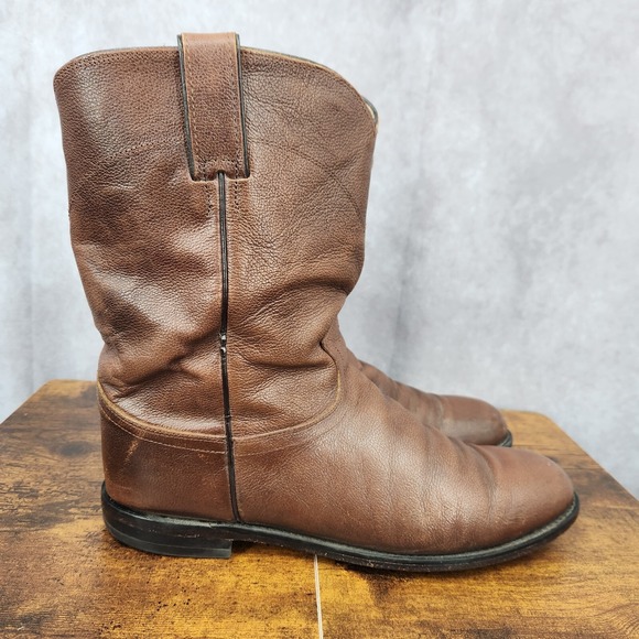 Justin Western Boots Mens 10 Extra Wide Jackson Brown Leather Roper‎ Cowboy 3714